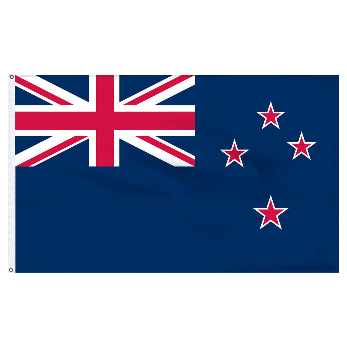 Blue flag of New Zealand with Union Jack and four red stars outlined in white
