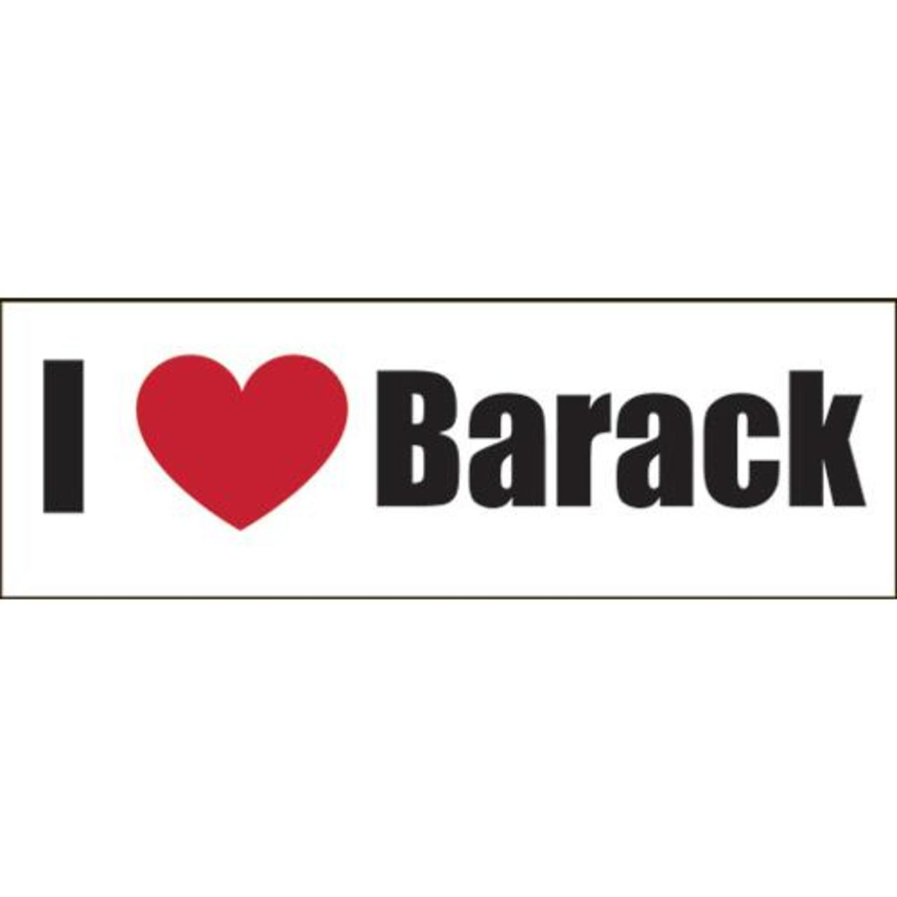 Sticker with 'I ❤️ Barack' text on a white background