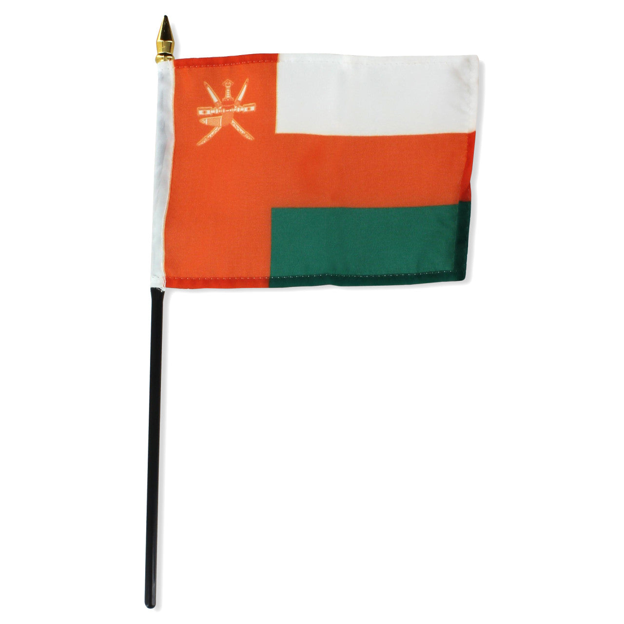 Flag of Oman with red, white, and green colors on a white background