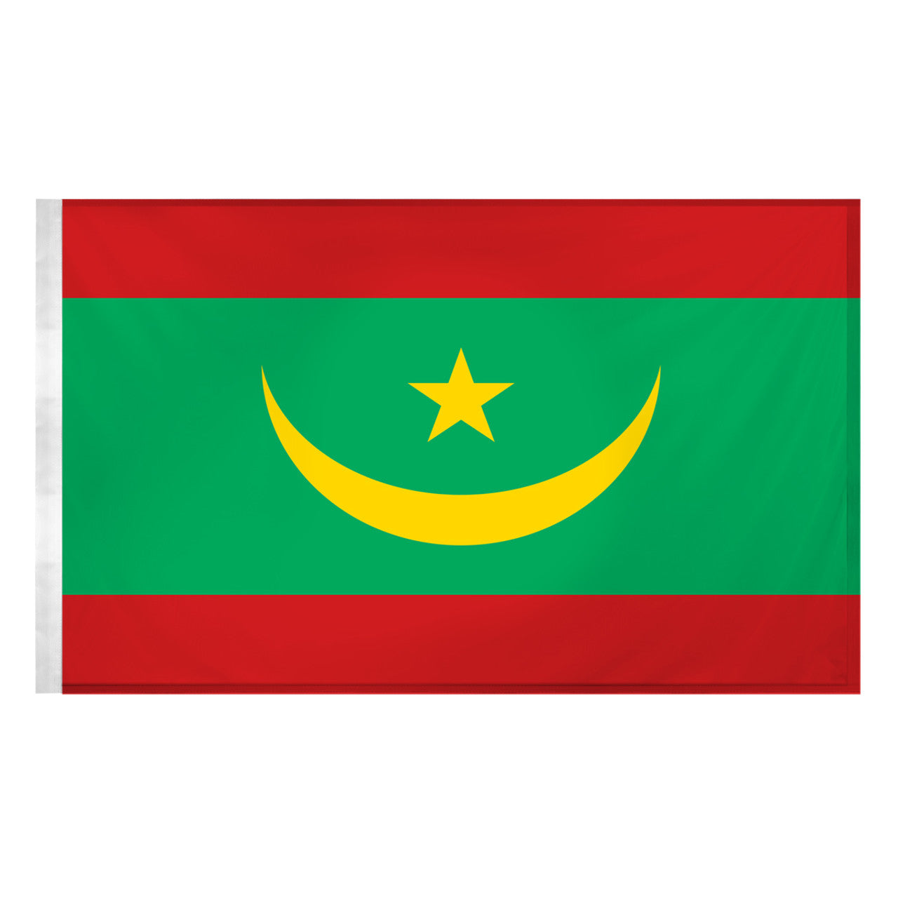 A 3ft x 5ft nylon flag of Mauritania with a red and green field, a yellow crescent and a star