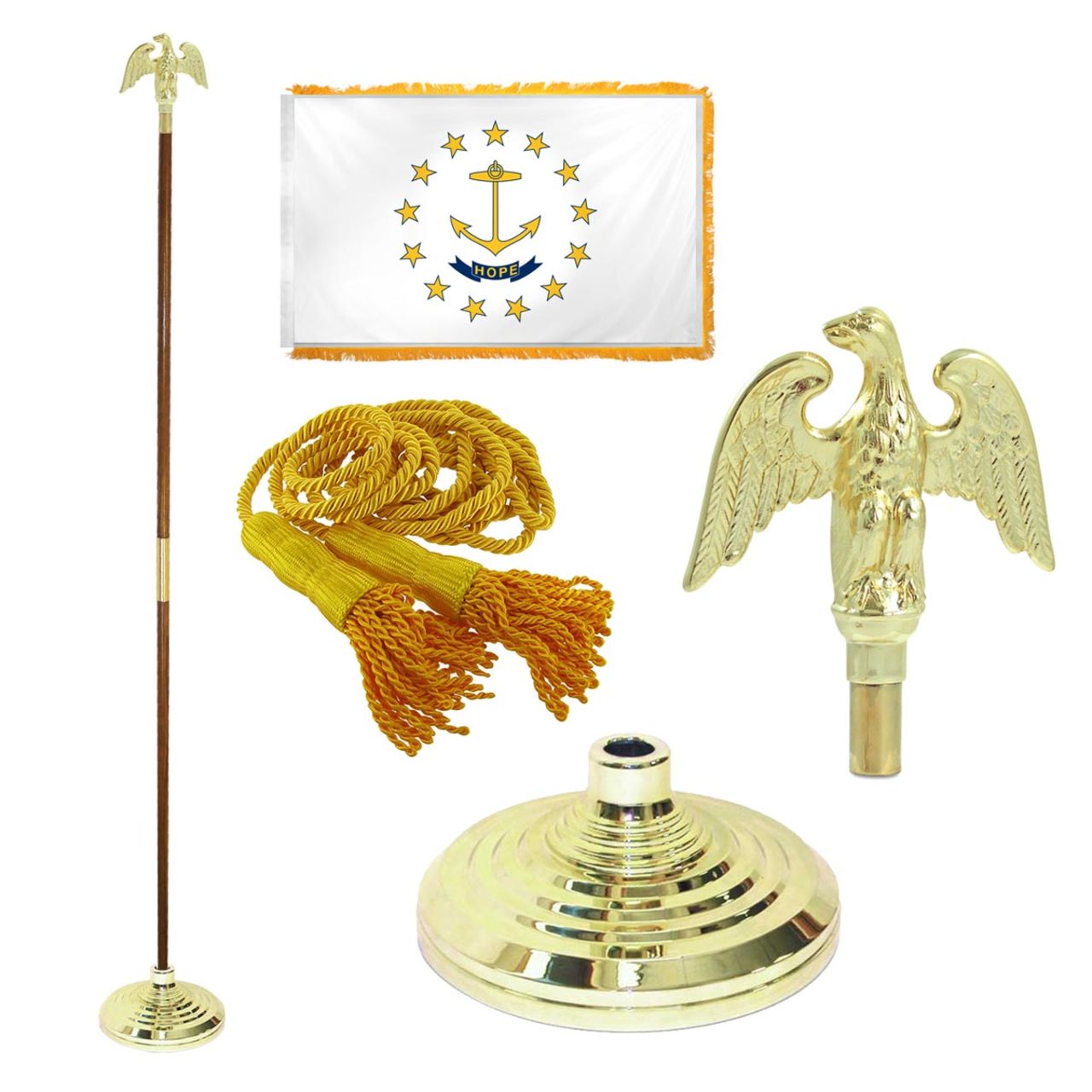 Super Tough Indoor Flagpole Kit with Nylon 3' x 5' Rhode Island Flag