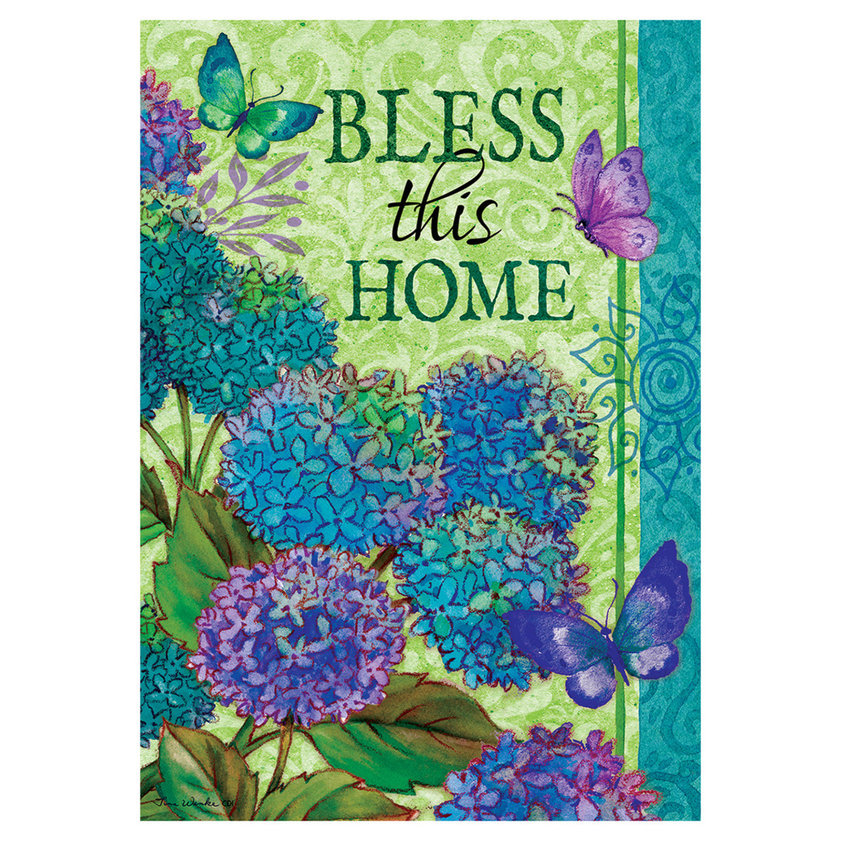 Decorative flag with floral design and 'Bless this Home' text