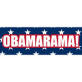 Decorative banner with 'OBAMARAMA!' text and stars on a blue background