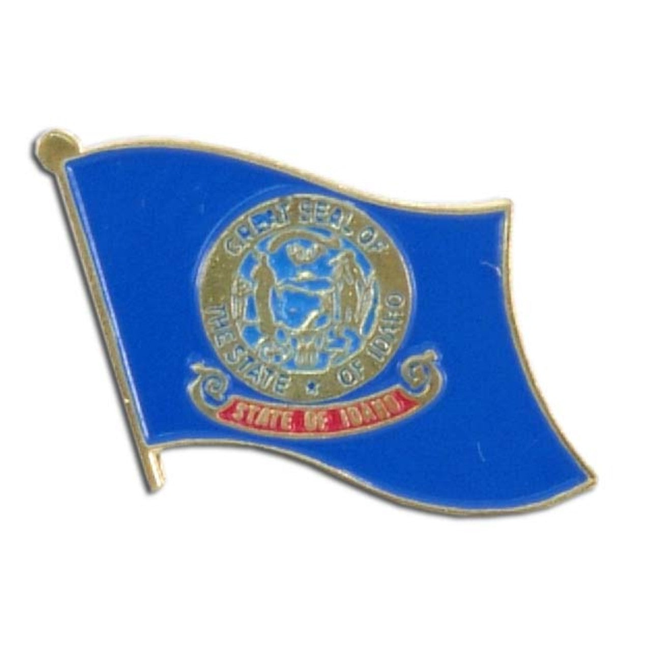 Lapel pin of the state of Idaho flag.