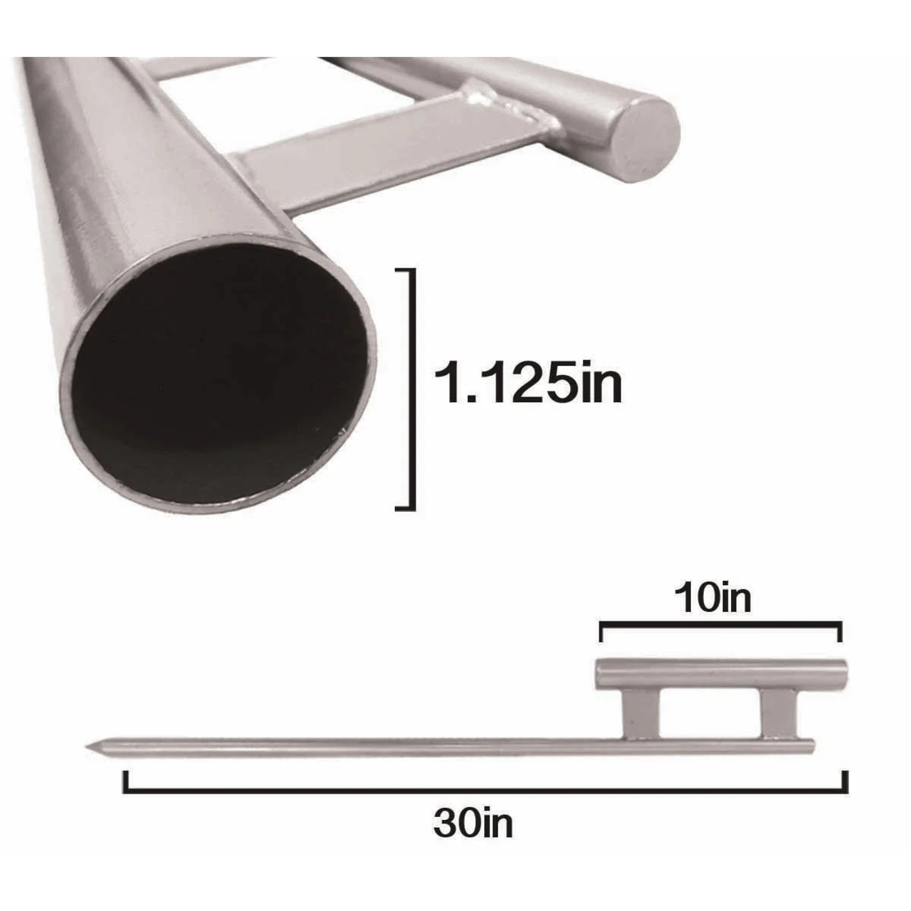 Stainless steel pipe with dimensions labeled on a white background
