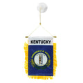 Kentucky state flag hanging banner with yellow fringe on a white background