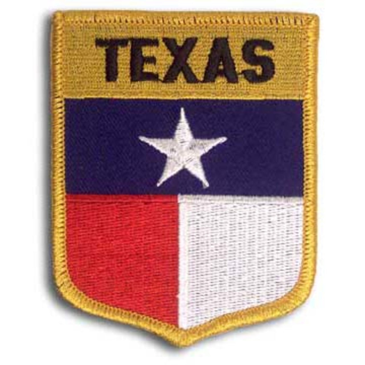 Texas flag patch with yellow border on a white background