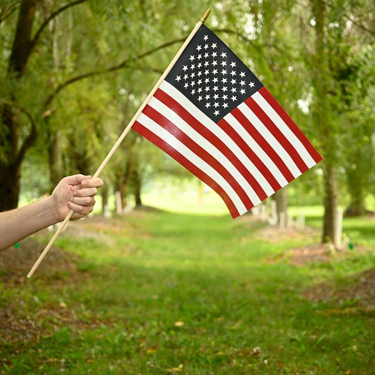 GIFTEXPRESS 12-Pack USA-Made American Stick Flags – 12x18 Inch Cotton Flags With 30” Spear Tip Dowel For Graves, Events